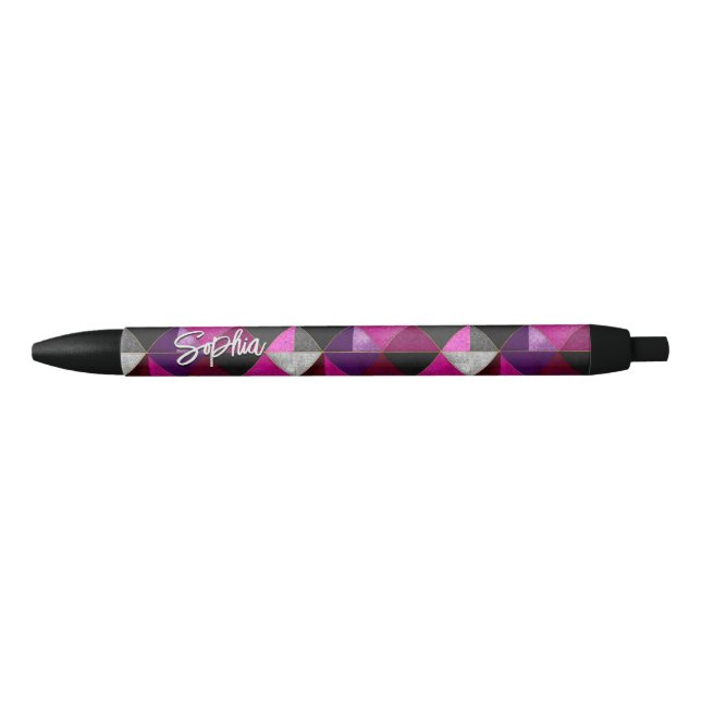 Stylo Noir Chic rose violet gris géométrique (Devant)