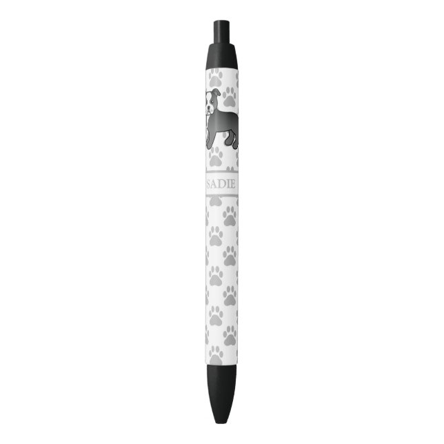 Stylo Noir Chien et nom en caricature noir et blanc (devant Vertical)