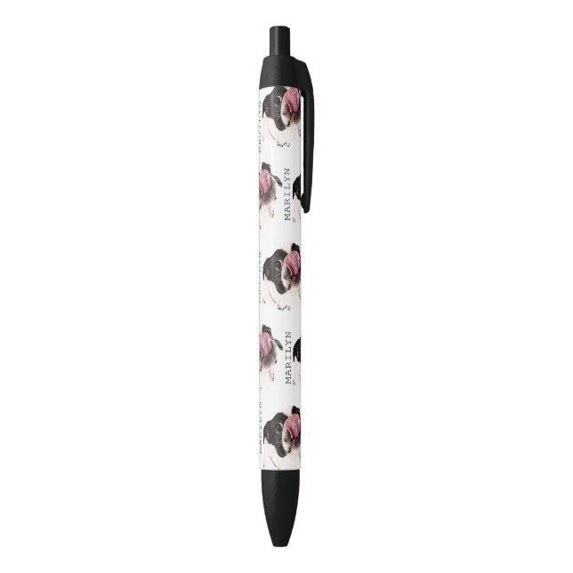 Stylo Noir Chien-taureau français personnalisé | Cute Frenchi (Bas (Vertical))