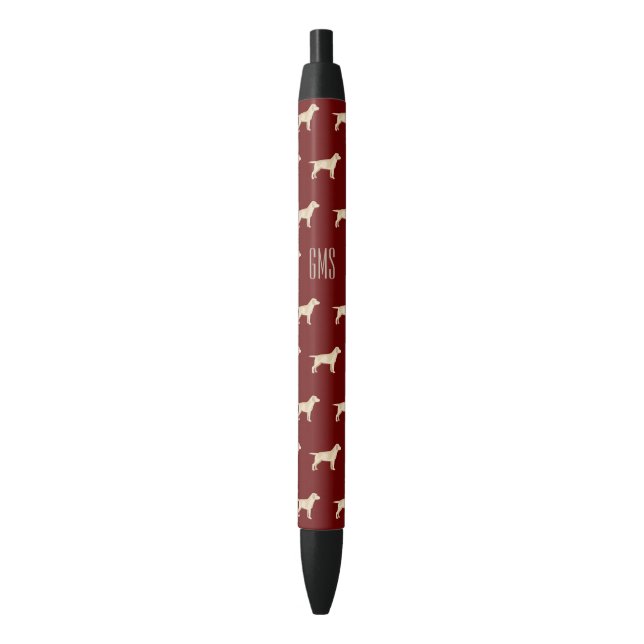Stylo Noir Chiens du Labrador jaune Motif Monogramme (devant Vertical)
