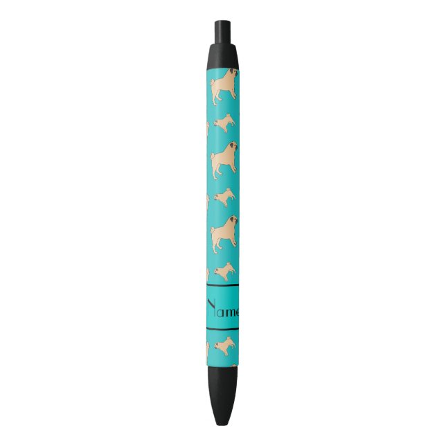 Stylo Noir Chiens nommés personnalisés de carlin de turquoise (devant Vertical)