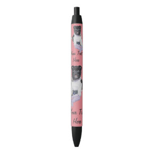 Stylo Noir chiot noir et blanc mignon d'akita avec l'ours de