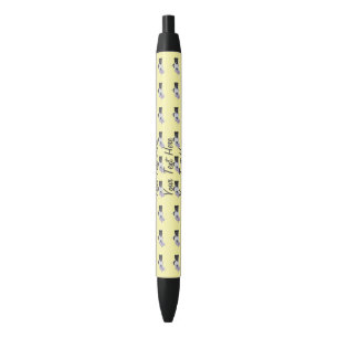 Stylo Noir Chiot noir et blanc mignon d'akita avec l'ours de