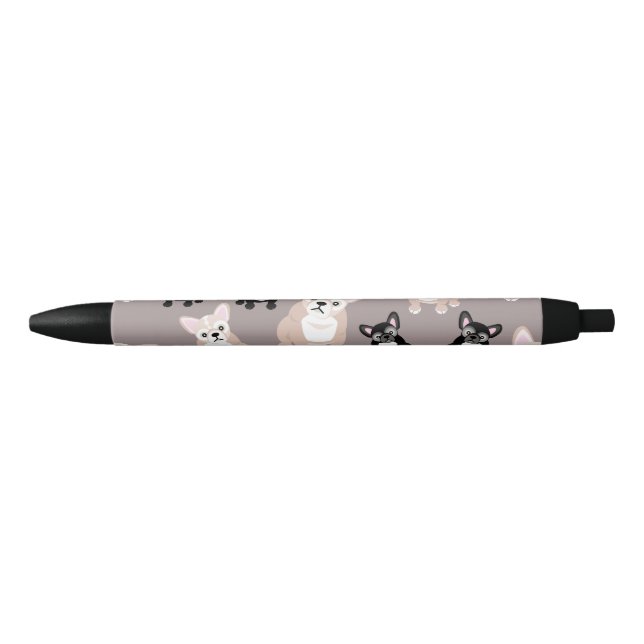 Stylo Noir Chiots mignons de bouledogue français (Devant)
