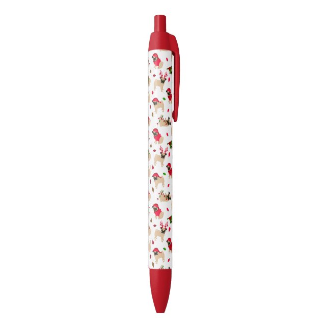 Stylo Noir Christmas Pugs White Black Ink Pen (Bas (Vertical))
