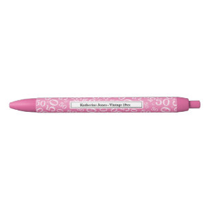 Stylo Noir cinquantième Rose et blanc de motif de nombre