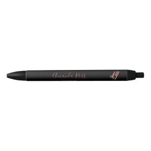 Stylo Noir Ciseaux en or rose et peigne noir