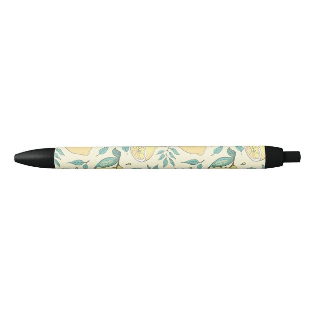 Stylo Noir Citrus de citron moderne jaune d'été Personnalisé (Devant)