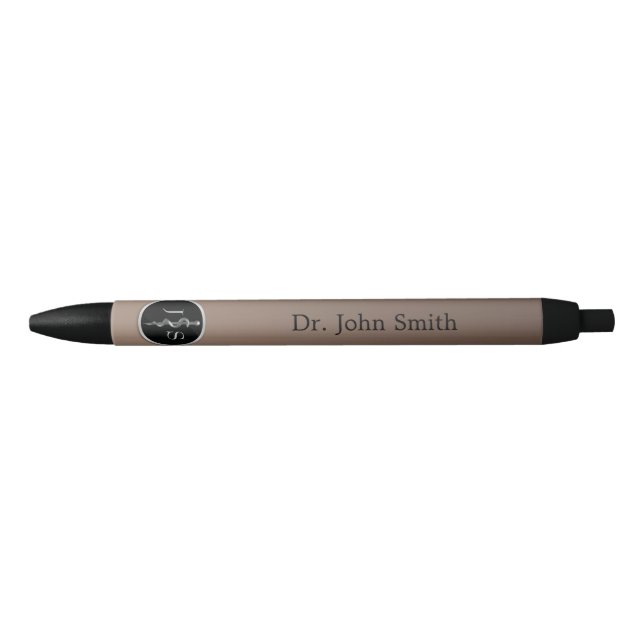 Stylo Noir Classé Médicale Noble Bague d'Asclepius Argent (Devant)