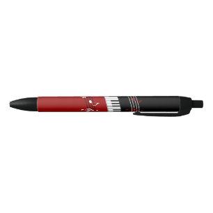 Stylo Noir Clés et notes de piano noir rouge élégant