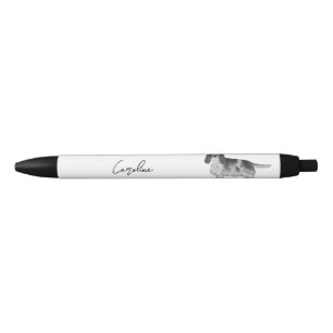 Stylo Noir Cocker Spaniel en noir et blanc & texte personnali