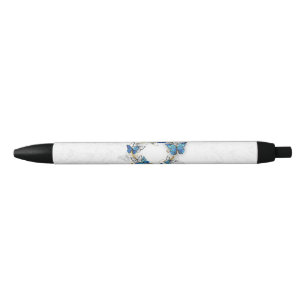 Stylo Noir Coeur bijoux avec papillons Morpho