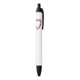 Stylo Noir Coeur d'origine des fleurs de roses rouges de poin
