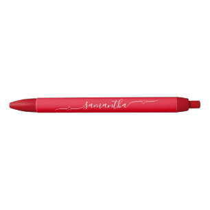 Stylo Noir Cœur Rouge et Blanc avec Signature en Volute