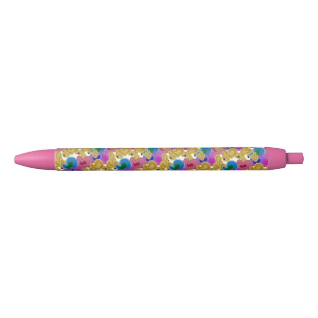 Stylo Noir Coeurs colorés Design Saint Valentin (Devant)