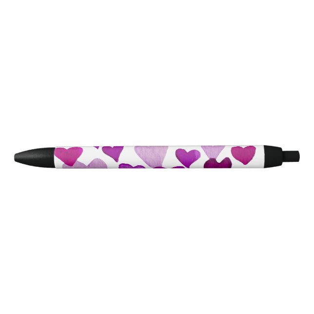 Stylo Noir Coeurs d’aquarelle de la Saint-Valentin - violet (Devant)