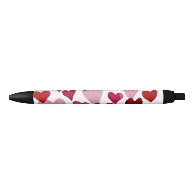 Stylo Noir Coeurs d'aquarelle de la Saint-Valentin - rose (Devant)