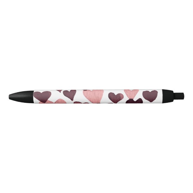 Stylo Noir Coeurs d'aquarelle de la Saint-Valentin - rose fon (Devant)