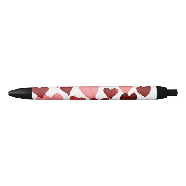 Stylo Noir Coeurs d'aquarelle de la Saint-Valentin - rouge (Devant)