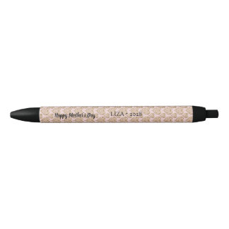 Stylo Noir Coeurs d'or rose pâle Fête des mères