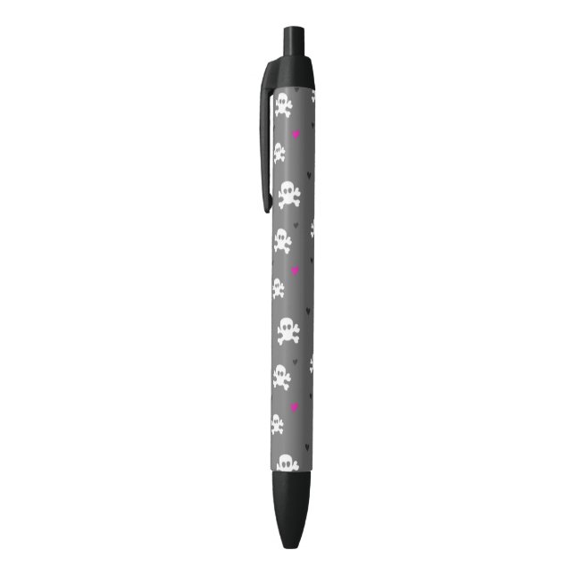Stylo Noir Coeurs et crânes mignons (Haut (Vertical))