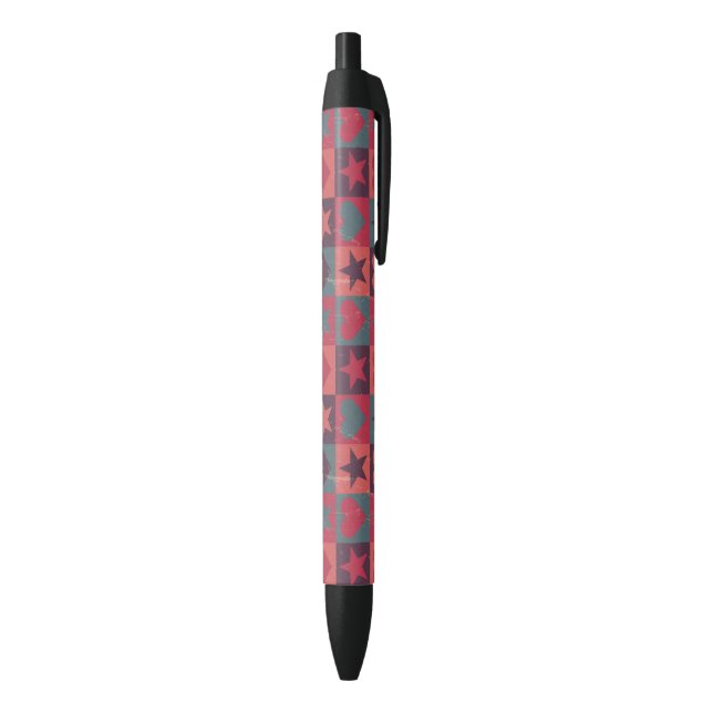 Stylo Noir Coeurs et rose de profil sous convention (Bas (Vertical))