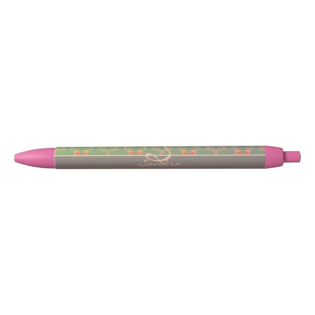 Stylo Noir Coeurs roses et papier à lettres personnel Plum En (Devant)