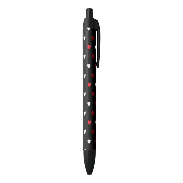 Stylo Noir Coeurs rouge et blanc sur noir (Bas (Vertical))