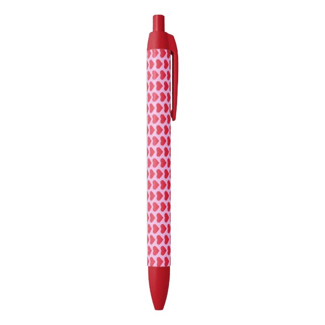 Stylo Noir ❤️ Coeurs rouges mignons rose (Bas (Vertical))