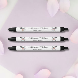 Stylo Noir coiffeur styliste floral ciseaux salon de beauté t