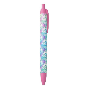 Stylo Noir Conception rose et blanche de motif de licorne