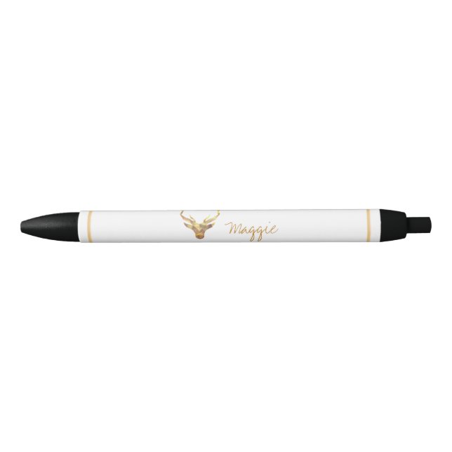 Stylo Noir Contemporain, chef de cerfs communs d'or (Devant)