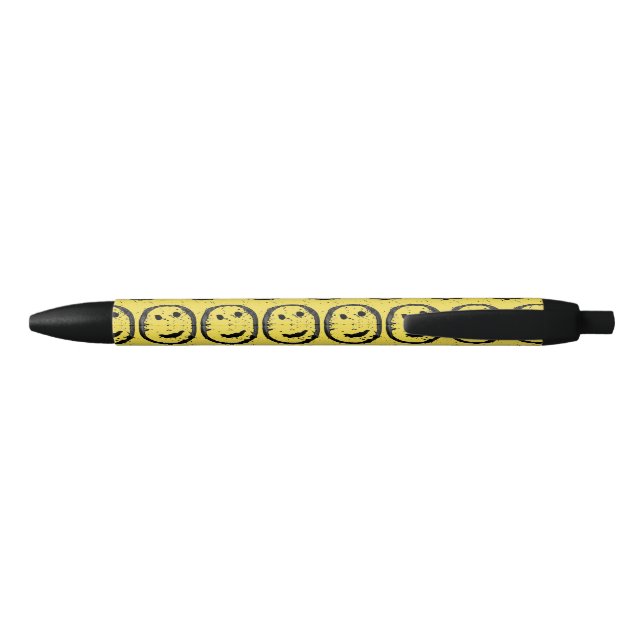 Stylo Noir Cool Sardé Joyeux visage souriant motif jaune (Dos)