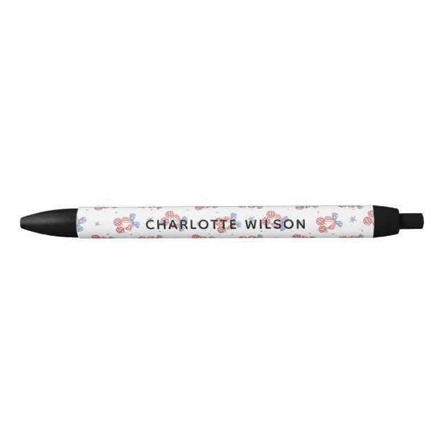 Stylo Noir Coquette Disco Chercher Bow Nom du script Monogram (Devant)
