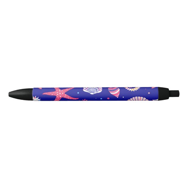 Stylo Noir Coquillages Chevaux de mer et de mer (Devant)