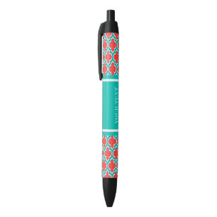 Stylo Noir Coral Red, Teal Moroccan #4DS Teal Name monogram