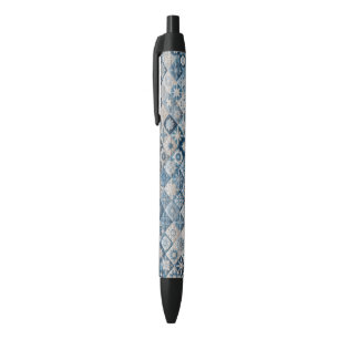 Stylo Noir Couche de flocons de neige bleu et blanc