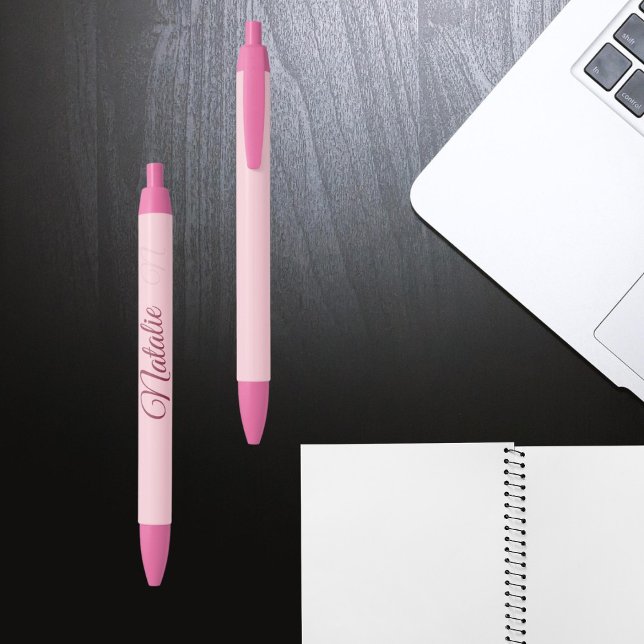 Stylo Noir Couleur solide de rose en pastel décorée d'un (Créateur téléchargé)