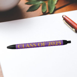 Stylo Noir Couleurs de l'école violet et or Année de promotio