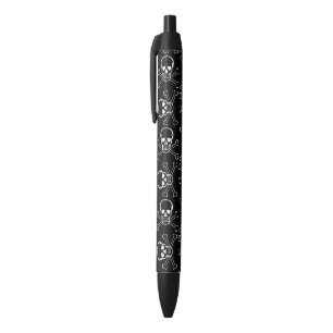 Stylo Noir Crâne blanc et motif graphique d'os croisés