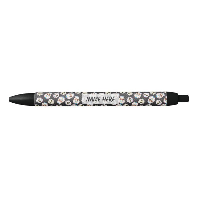 Stylo Noir Crânes à sucre sur noir avec Pois Personnalisé (Devant)