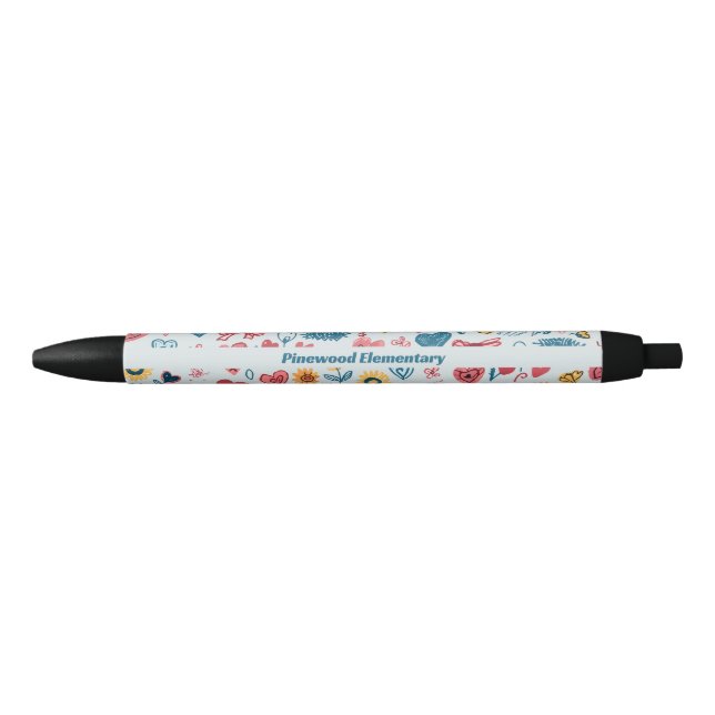 Stylo Noir Crayon Pastel Coeur & Fleurs (Devant)