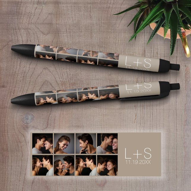 Stylo Noir Créez votre propre collection photo Mariage Monogr (Personalized writing pens with a photo collage and text)