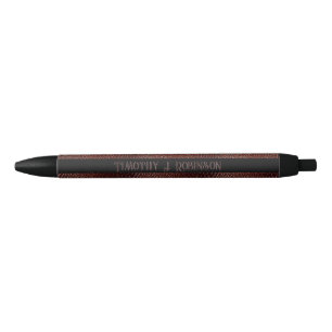 Stylo Noir Cuir Brun Faux Personnalisé en Relief