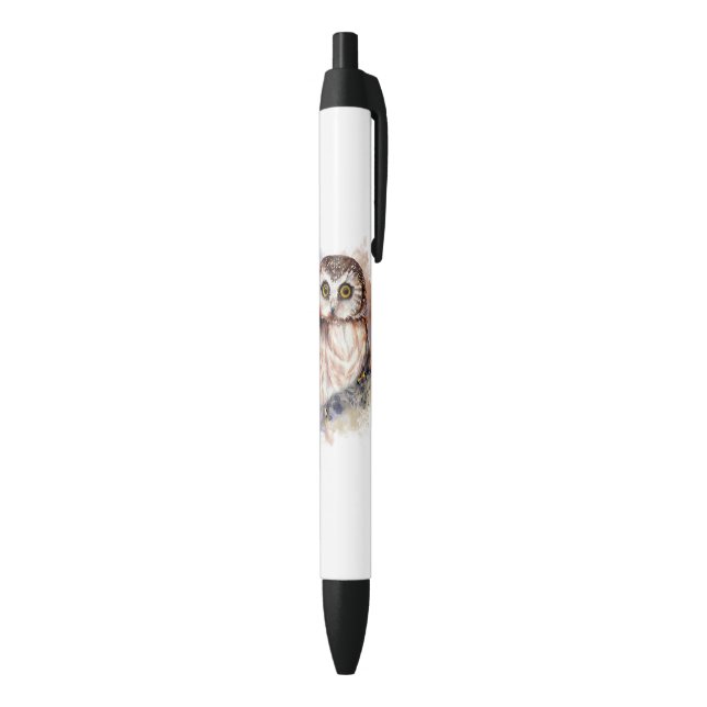 Stylo Noir Cute Aquarelle Chouette Oiseau Art de la nature (Bas (Vertical))