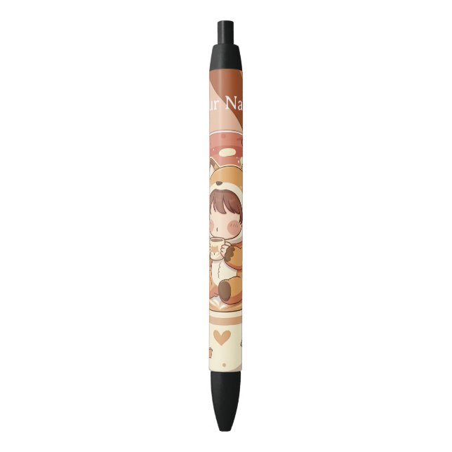 Stylo Noir Cute Chibi Fox Custom Reading Pen (devant Vertical)