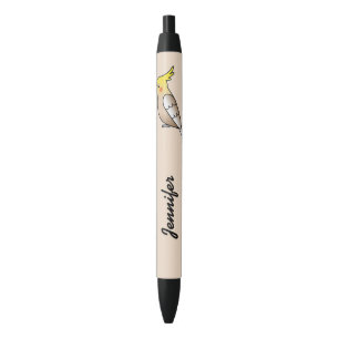 Stylo Noir Cute Cinnamon Cockatiel Cartoon Bird Avec Nom