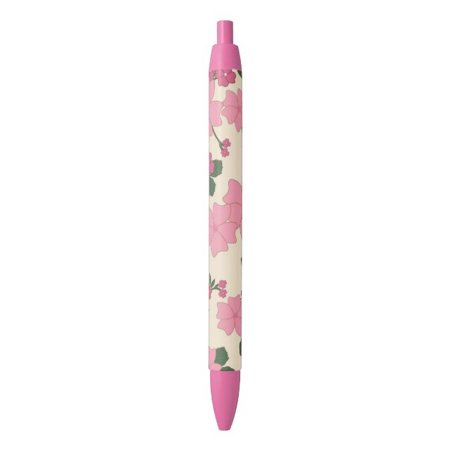 Stylo Noir Cute Girly Pink Flower Pattern (devant Vertical)