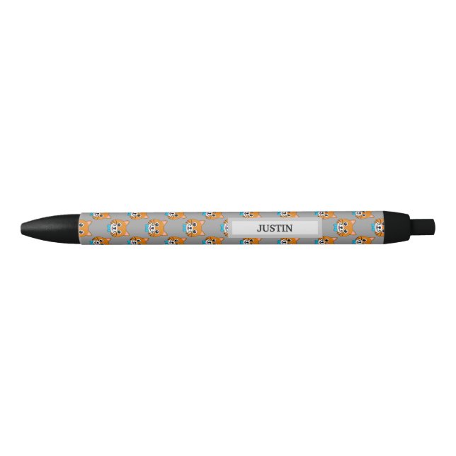 Stylo Noir Cute Happy Ginger Cat avec Papillon | Personnalise (Devant)