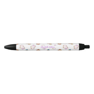 Stylo Noir Cute Kawaii Capybara Nom du script Monogramme